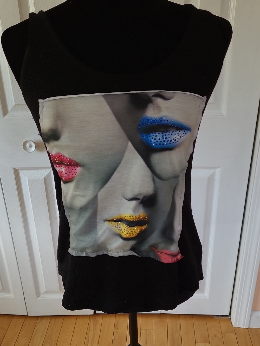 The Classic Black Tank with Colorful Rhinestone Lips Print
